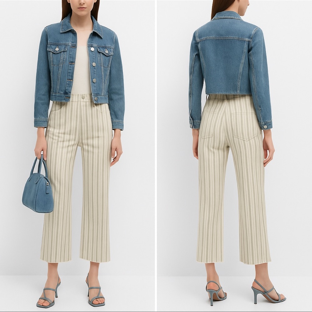 Frame Le Palazzo Crop Wide Leg Raw Hem Striped Pants Size 31🧡